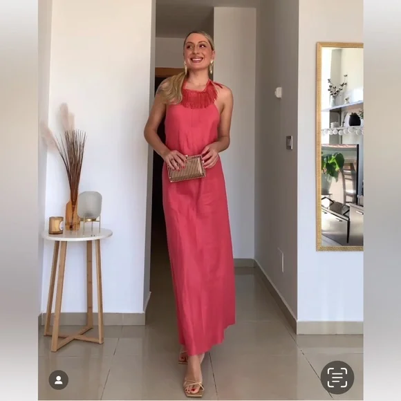 Zara limited edition Linen dress with fringe